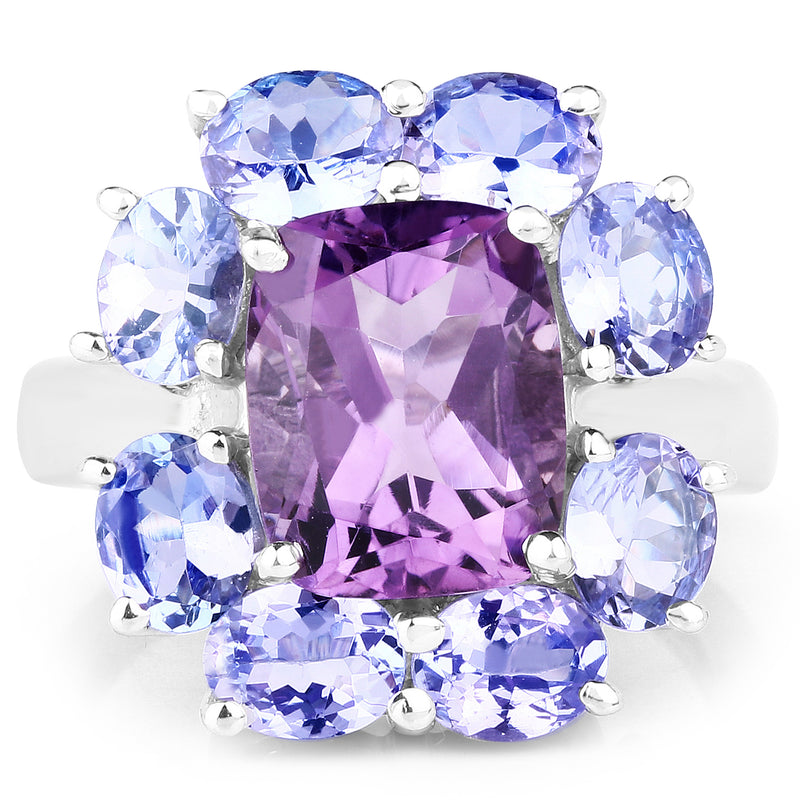 5.24 Carat Genuine Amethyst & Tanzanite .925 Sterling Silver Ring