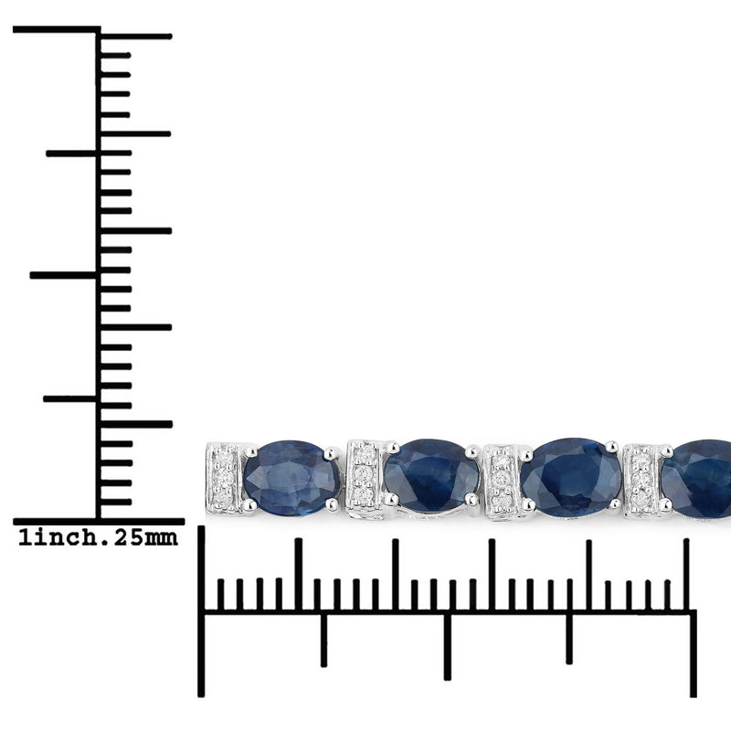 8.76 Carat Genuine Blue Sapphire and White Diamond 14K White Gold Bracelet