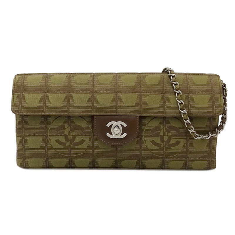 Chanel CHANEL Bag New Travel Chocolate Bar Ladies Shoulder Nylon Brown Khaki Green