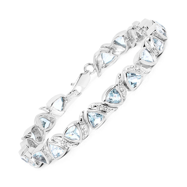 10.03 Carat Genuine Blue Topaz and White Topaz .925 Sterling Silver Bracelet