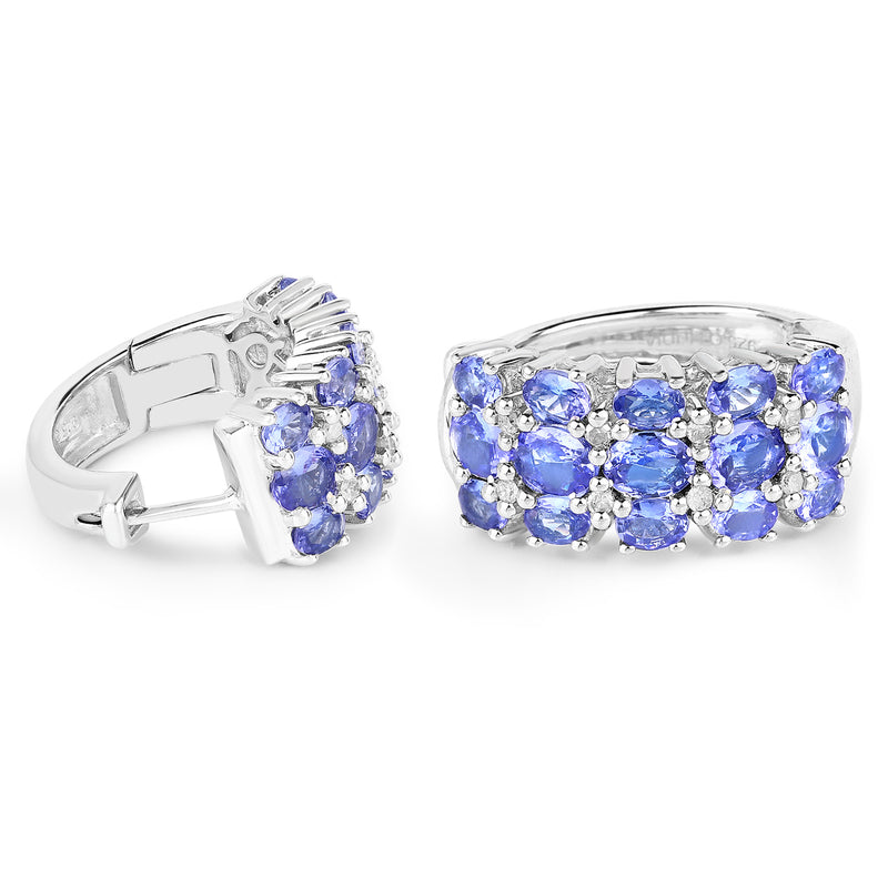 6.94 Carat Genuine Tanzanite and White Diamond .925 Sterling Silver Earrings