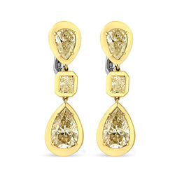 18K Yellow Gold Earrings 7 4/5 Cttw Bezel Set Natural Yellow Pear and Emerald Cut Diamond Drop and Dangle Leverback Earring (Yellow Color SI1-SI2 Clarity)