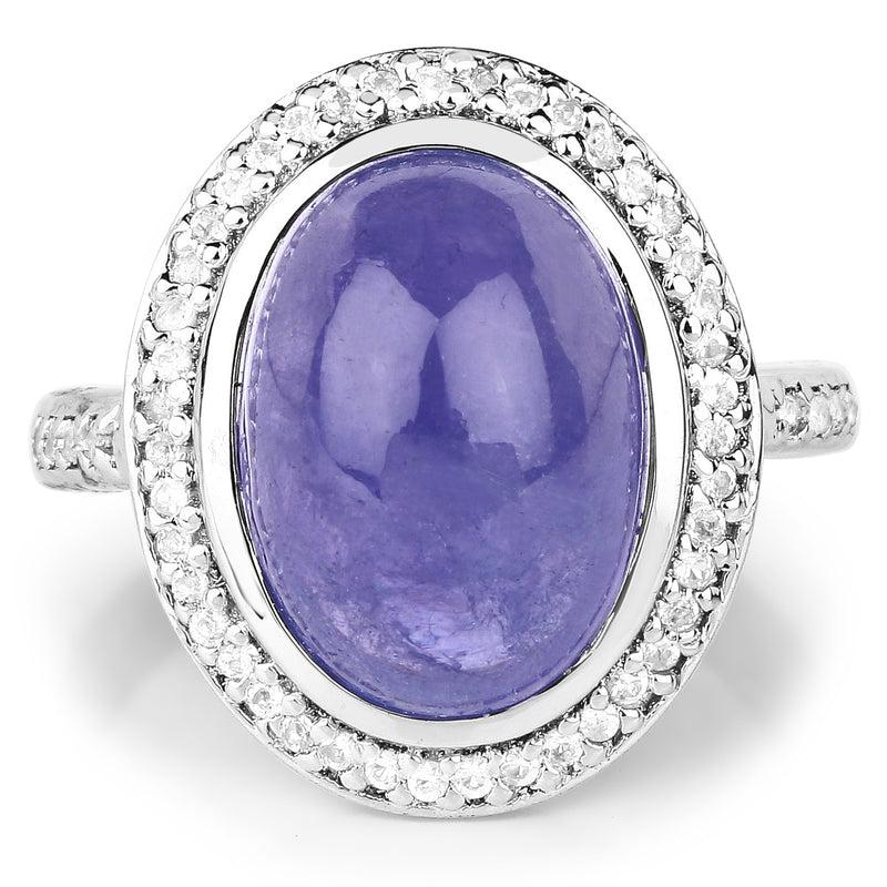 8.26 Carat Genuine Tanzanite & White Topaz .925 Sterling Silver Ring