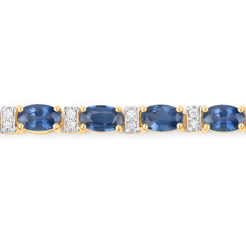 5.73 Carat Genuine Blue Sapphire and White Diamond 14K Yellow Gold Bracelet