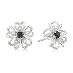 925 Sterling Silver Women Floral Stud Earring Black Spinel