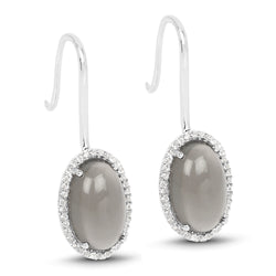 6.17 Carat Genuine Grey Moonstone And White Topaz .925 Sterling Silver Earrings