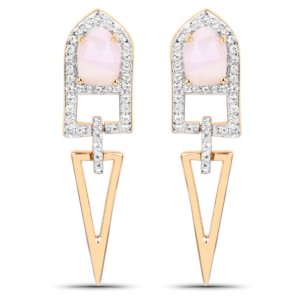 18K Yellow Gold Plated 1.49 Carat Genuine Pink Opal and White Topaz .925 Sterling Silver Earrings