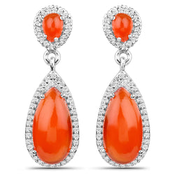 7.88 Carat Genuine Carnelian and White Topaz .925 Sterling Silver Earrings