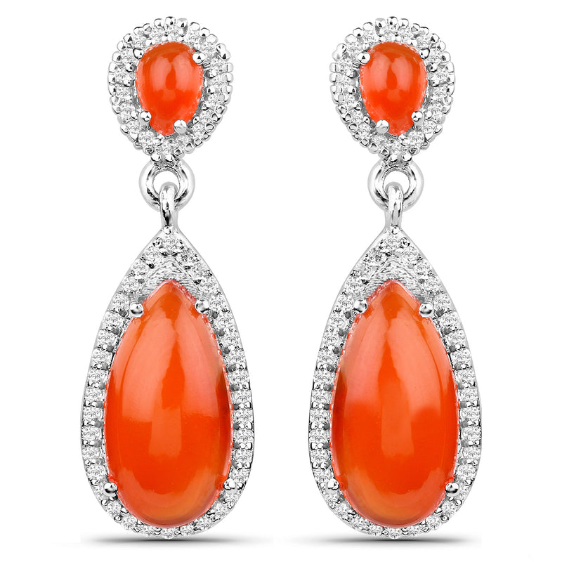 7.88 Carat Genuine Carnelian and White Topaz .925 Sterling Silver Earrings