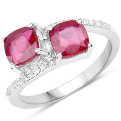 2.38 Carat Glass Filled Ruby and White Topaz .925 Sterling Silver Ring