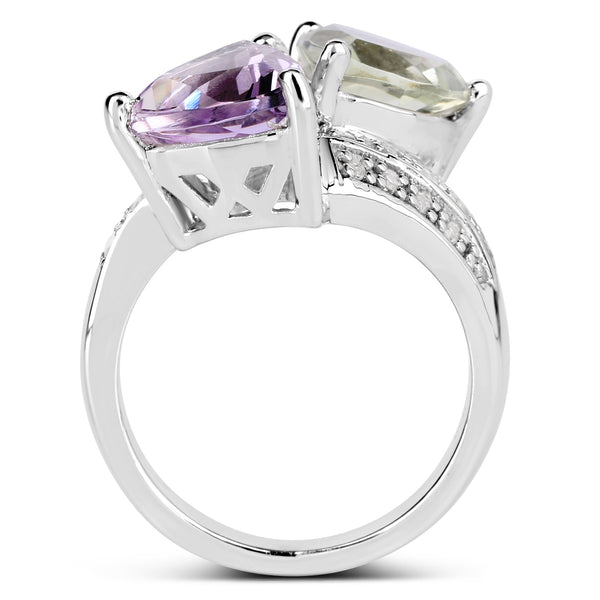 "4.80 Carat Genuine Pink Amethyst, Green Amethyst and White Topaz .925 Sterling Silver Ring