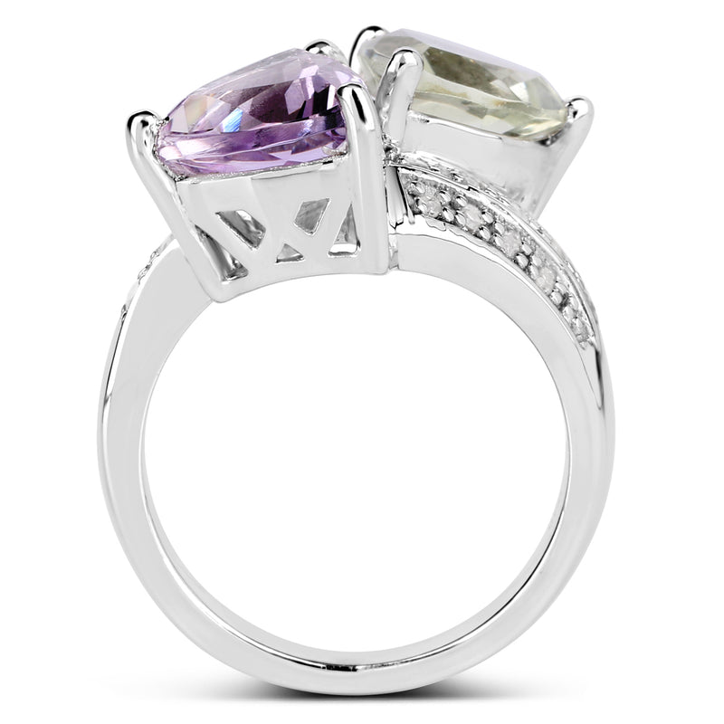 "4.80 Carat Genuine Pink Amethyst, Green Amethyst and White Topaz .925 Sterling Silver Ring