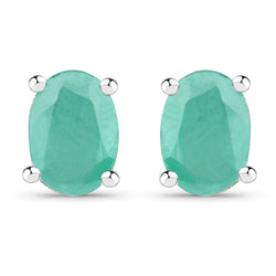 1.60 Carat Dyed Emerald .925 Sterling Silver Earrings