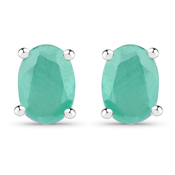 1.60 Carat Dyed Emerald .925 Sterling Silver Earrings