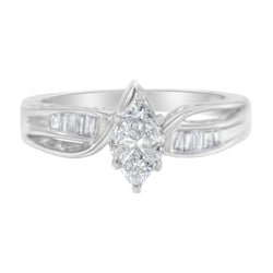 14K White Gold 1/2ct TDW Pie and Baguette cut Diamond Cocktail Ring (H-IVS1-VS2)