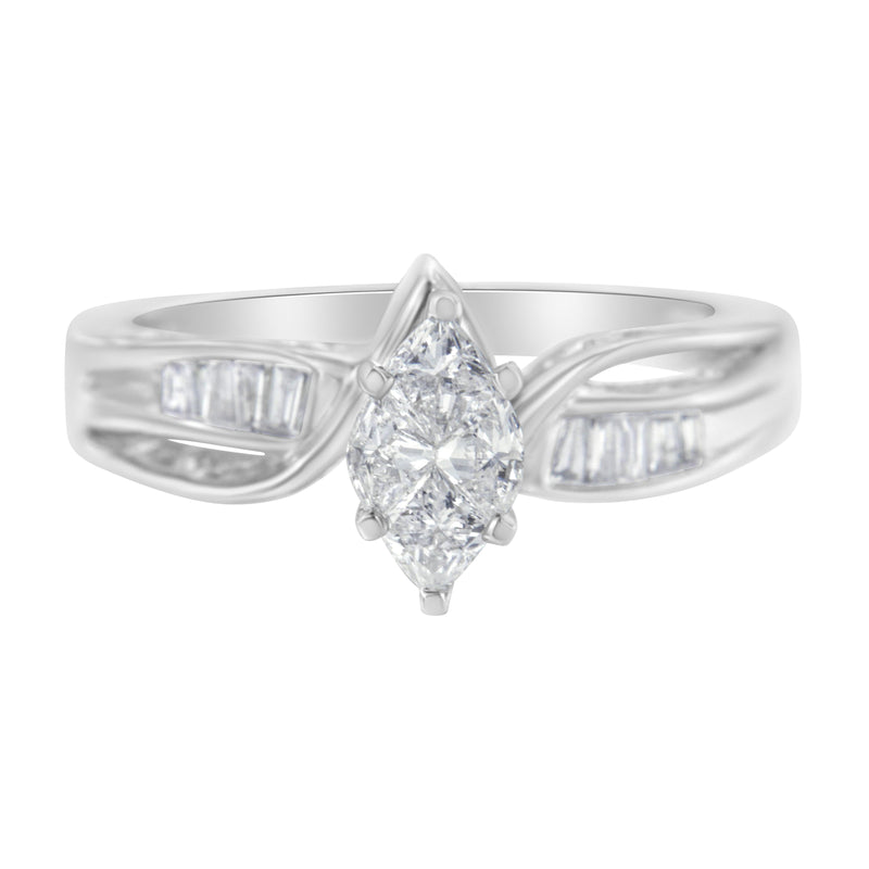 14K White Gold 1/2ct TDW Pie and Baguette cut Diamond Cocktail Ring (H-IVS1-VS2)