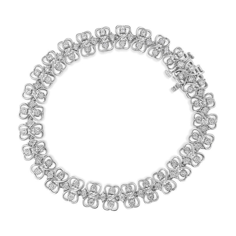 .925 Sterling Silver 1.0 cttw Round-cut Diamond 2-Row Heart Link Tennis Bracelet (I-J Clarity, I2-I3 Color) - Size 7"