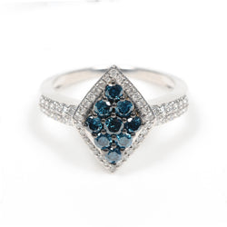 925 Sterling Silver Blue/White Diamond Pave Engagement Ring For Womens