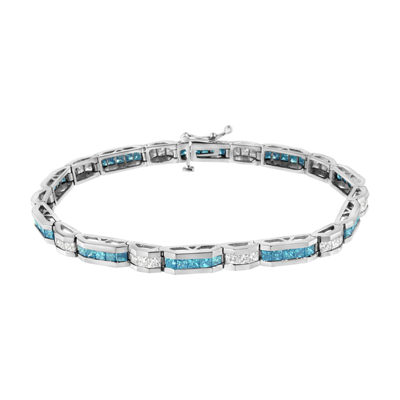 14K White Gold 6 1/3 Cttw White and Treated Blue Diamond Tennis Bracelet (H-I Color, SI1-SI2 Clarity) - 7.25"