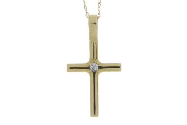 .05ct Diamond Cross Religious Pendant 14KT Yellow Gold