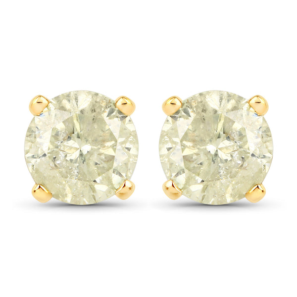 1.43 Carat Genuine LB Diamond 14K Yellow Gold Earrings