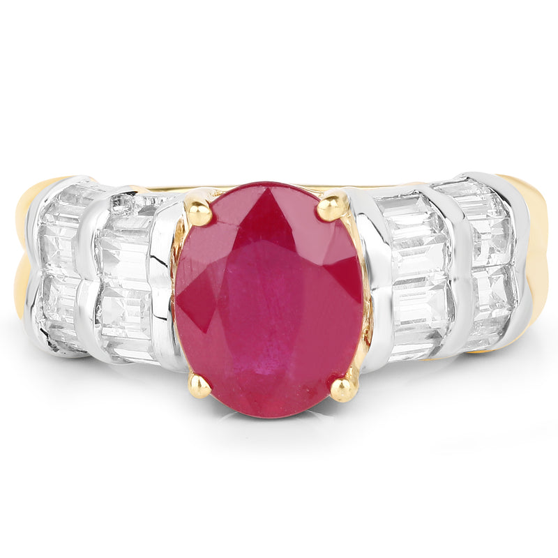 14K Yellow Gold Plated 4.72 Carat Glass Filled Ruby and White Topaz .925 Sterling Silver Ring