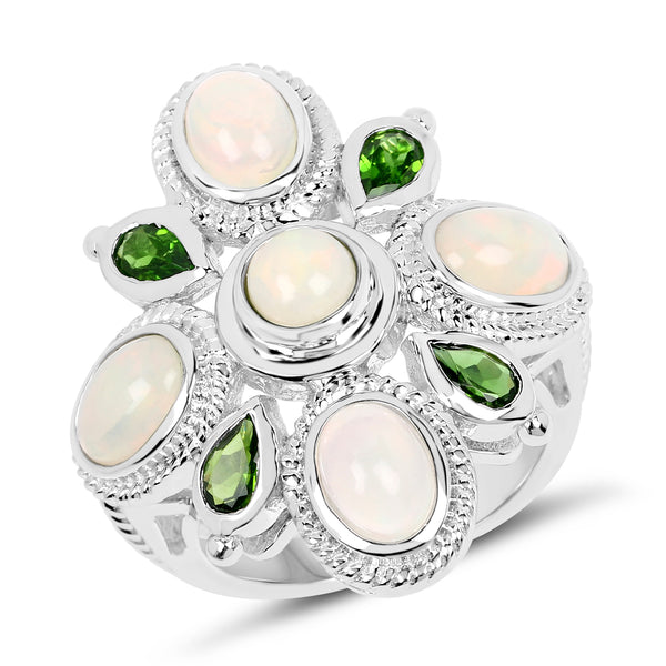 2.97 Carat Genuine Ethiopian Opal And Chrome Diopside .925 Sterling Silver Ring