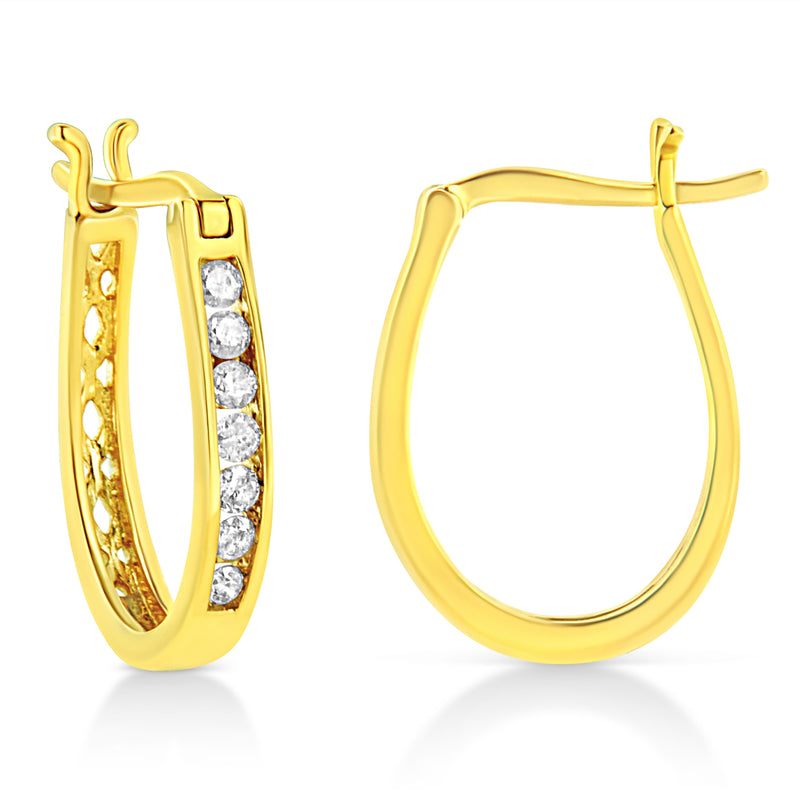 14K Yellow Gold Plated .925 Sterling Silver 1/4 Cttw Diamond Leverback 3/4" Inch Hoop Earrings (K-L Color, I2-I3 Clarity)