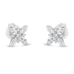 14K White Gold Marquise Diamond Flower Stud Earring (1.00 cttw, H-I Color, SI1-SI2 Clarity)