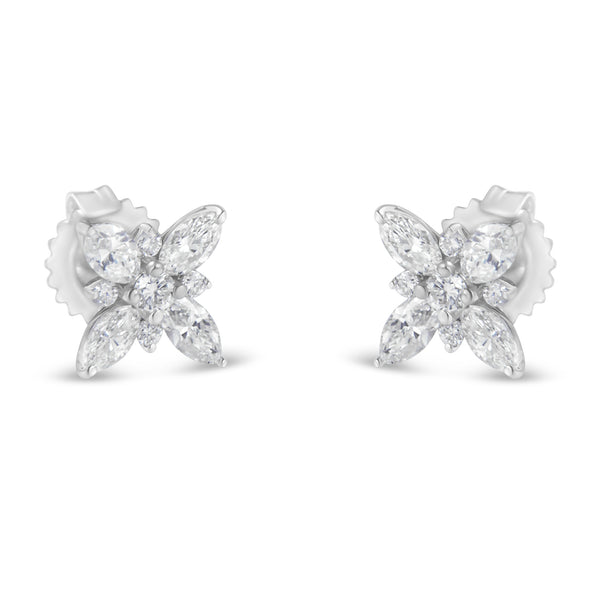 14K White Gold Marquise Diamond Flower Stud Earring (1.00 cttw, H-I Color, SI1-SI2 Clarity)