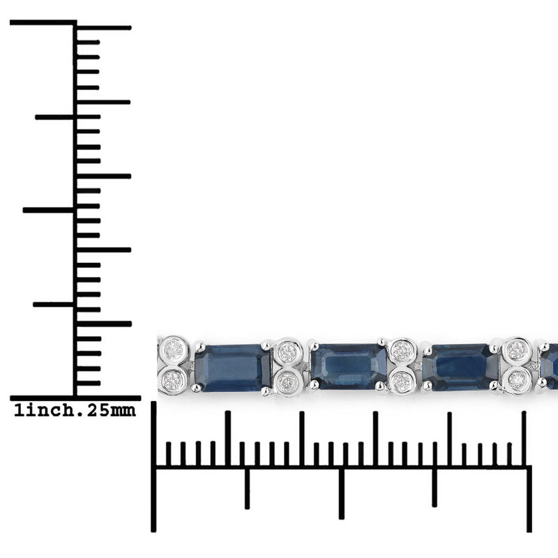 9.57 Carat Genuine Blue Sapphire and White Diamond 14K White Gold Bracelet