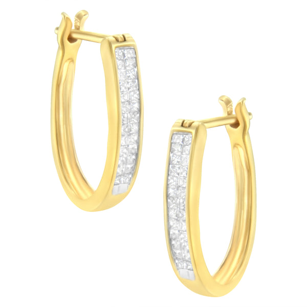 10K Yellow Gold 1/2 Cttw Invisible Set Princess-cut Diamond Hoop Earrings (H-I Color, SI2-I1 Clarity)