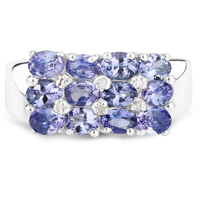 2.07 Carat Genuine Tanzanite and White Diamond .925 Sterling Silver Ring