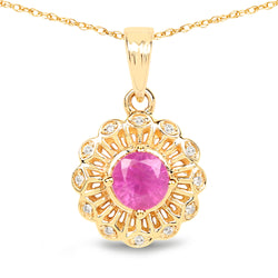 0.59 Carat Genuine Ruby and White Diamond 14K Yellow Gold Pendant