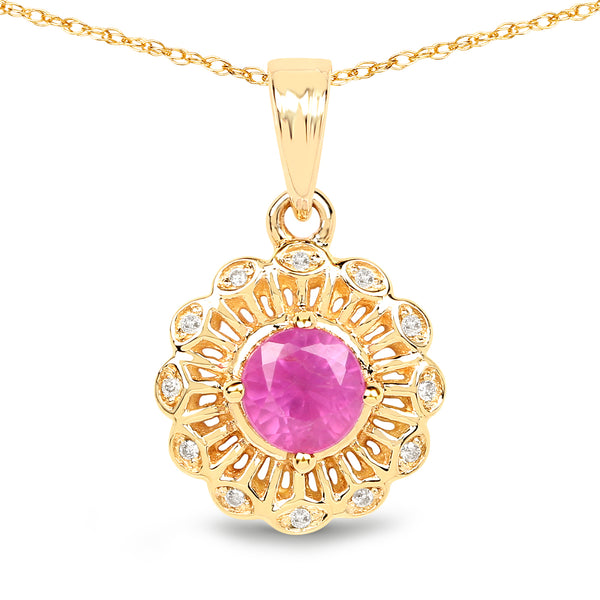 0.59 Carat Genuine Ruby and White Diamond 14K Yellow Gold Pendant