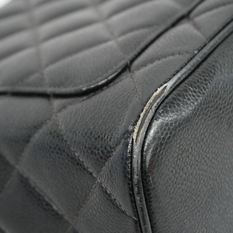 Auth Chanel Reprint Tote Womens Caviar Leather HandbagTote Bag Black