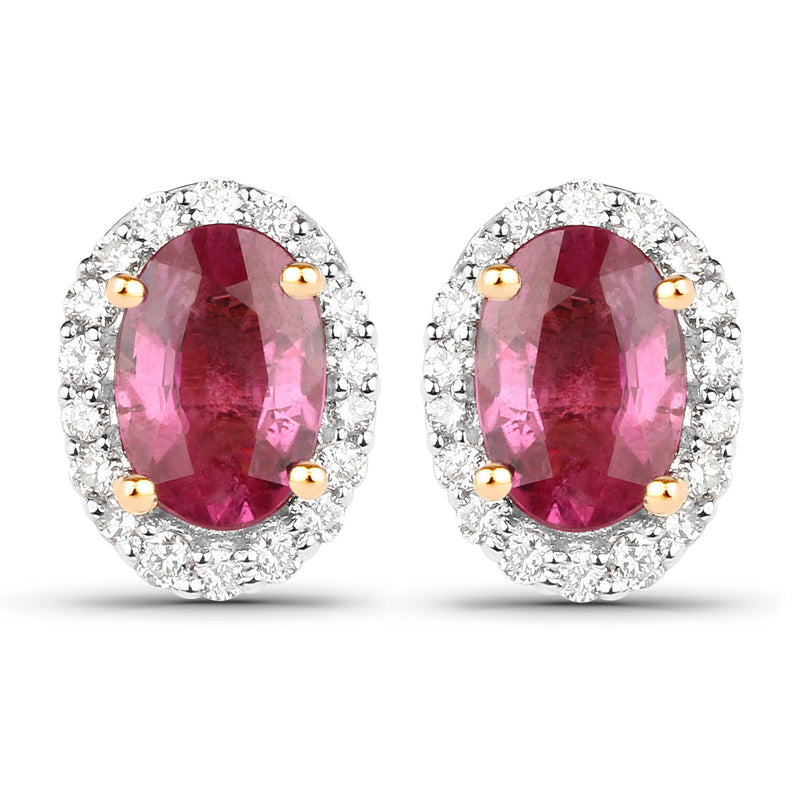 1.23 Carat Genuine Ruby and White Diamond 18K Yellow Gold Earrings