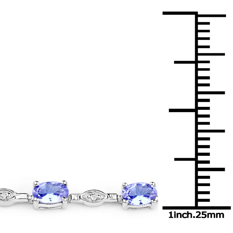 14K White Gold 3.54 Carat Genuine Tanzanite and White Diamond Bracelet