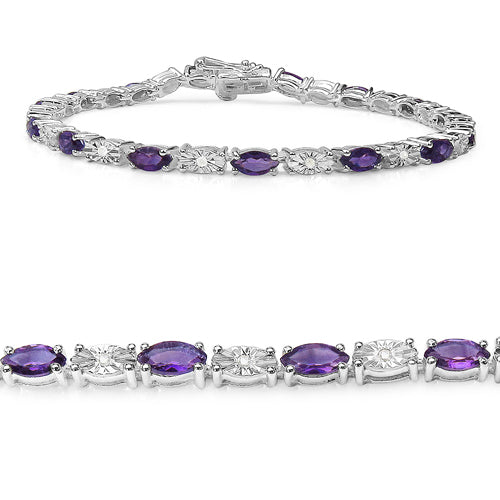 3.54 Carat Genuine Amethyst & White Diamond .925 Sterling Silver Bracelet