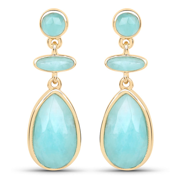 18K Yellow Gold Plated 7.32 Carat Genuine Amazonite .925 Sterling Silver Earrings