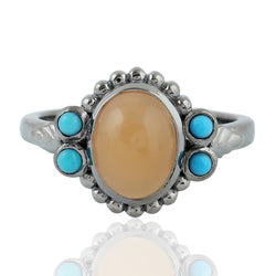 2.14ct Moonstone & Turquoise Cocktail Ring 925 Sterling Silver Jewelry