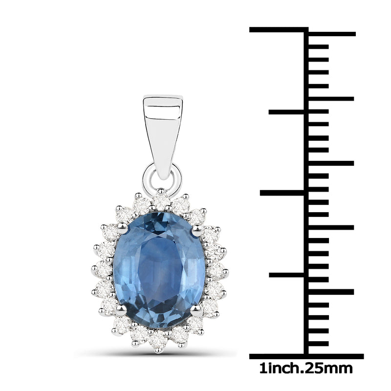 2.55 Carat Genuine Blue Sapphire and White Diamond 14K White Gold Pendant