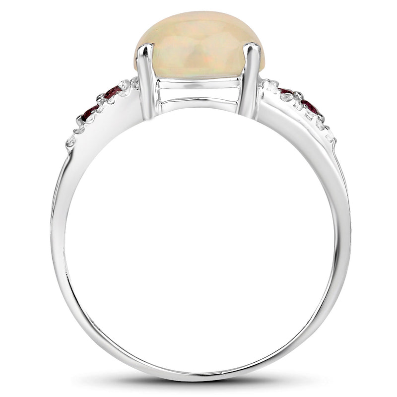 2.05 Carat Genuine Ethiopian Opal, Pink Tourmaline and White Topaz .925 Sterling Silver Ring