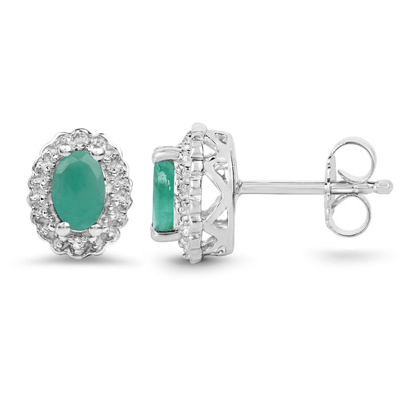 0.86 Carat Genuine Emerald & White Topaz .925 Sterling Silver Earrings