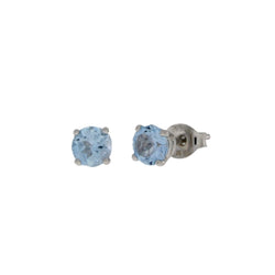 Genuine Blue Topaz Stud Earrings Sterling Silver