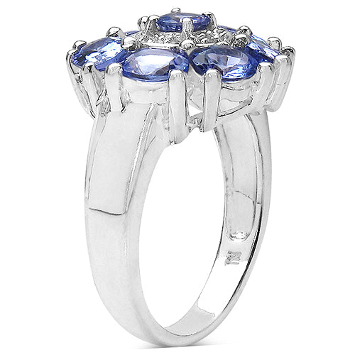 2.58 Carat Genuine Tanzanite & White Topaz .925 Sterling Silver Ring