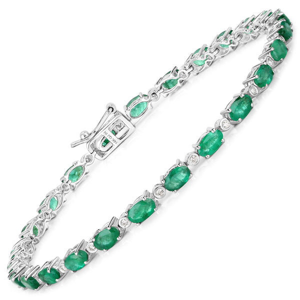 4.95 Carat Genuine Zambian Emerald and White Diamond 14K White Gold Bracelet