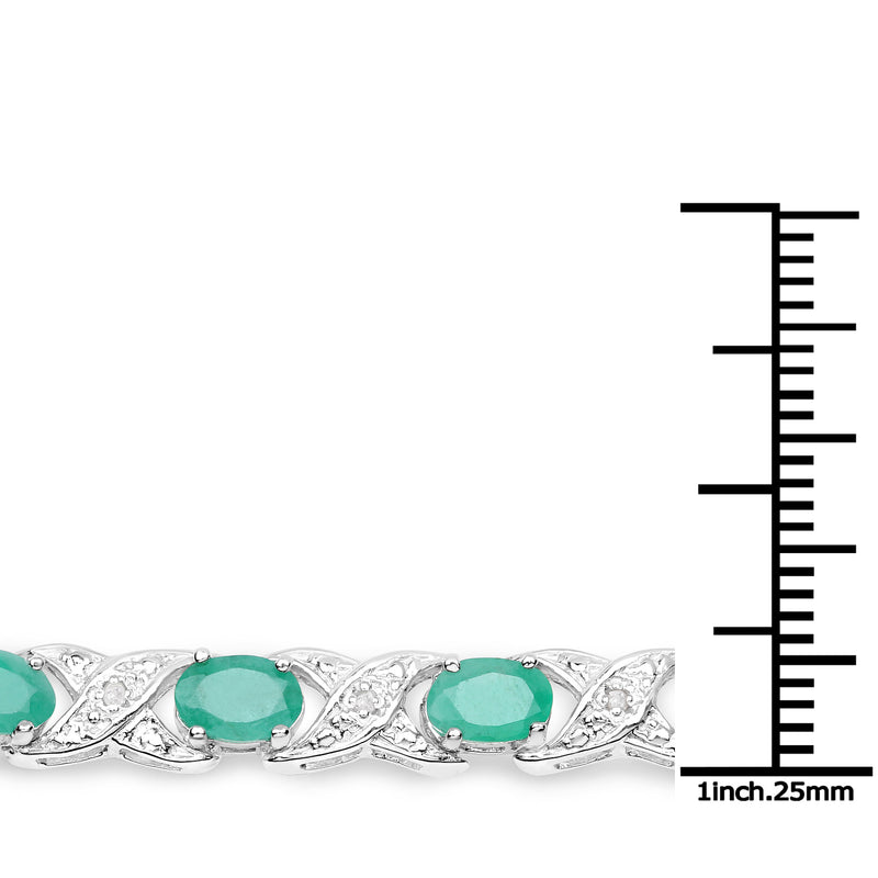 7.17 Carat Genuine Emerald and White Diamond .925 Sterling Silver Bracelet