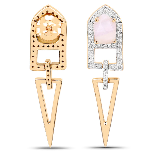 18K Yellow Gold Plated 1.49 Carat Genuine Pink Opal and White Topaz .925 Sterling Silver Earrings