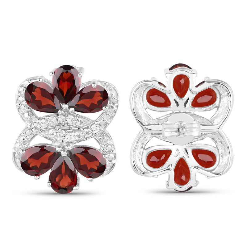 10.38 Carat Genuine Garnet and White Topaz .925 Sterling Silver Earrings